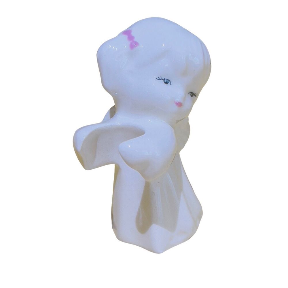 Vintage 2.5” Tall Angel Candle Napkin‎ Hugger Holder White Christmas Girl Decor